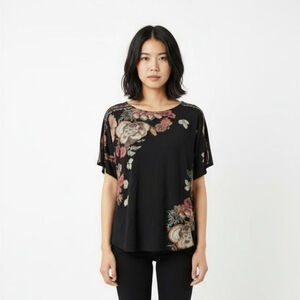 Desigual Black Floral Short Sleeve Tee Large